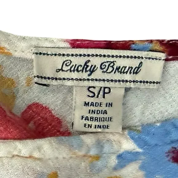 Lucky Brand Ivory Red Blue Floral Sleeveless Tie Waist V-Neck Maxi Dress size S - Picture 8 of 11